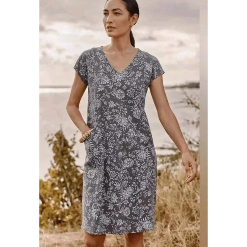 J Jill Pure Jill Easy Knit Two Pocket Dress Size XS Gray Comfort 100% Cotton